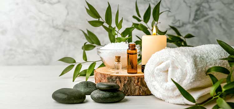 towel and aroma and candles for massage therapy