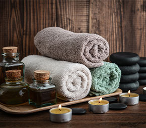 towels oils stones candles in natural health spa